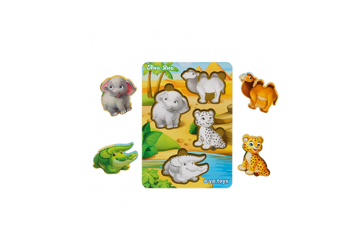 Дерев'яний пазл-вкладиш "Тварини Африки-2" Ubumblebees (ПСФ060) PSF060 фон із підказкою