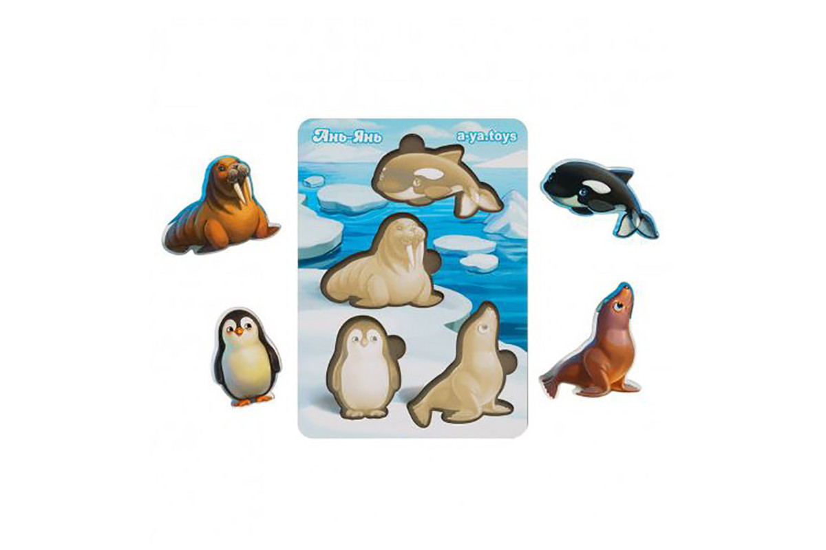 Деревянный пазл-вкладыш "Животные Арктики и Антарктики" Ubumblebees (ПСФ061) PSF061 фон с подсказкой