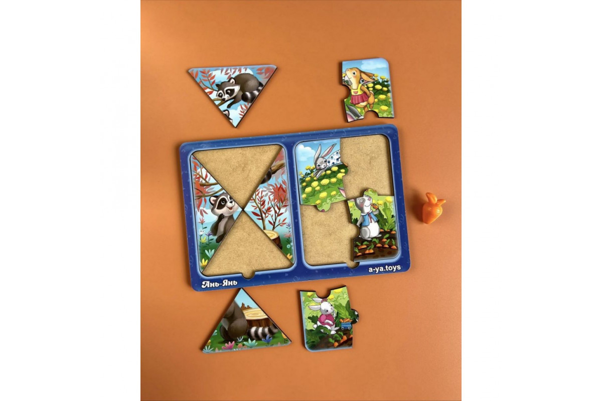 Деревянный пазл-вкладыш "Зайки и енотики" Ubumblebees (ПСД182) PSD182 в рамке