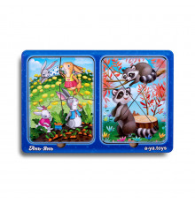 Деревянный пазл-вкладыш "Зайки и енотики" Ubumblebees (ПСД182) PSD182 в рамке