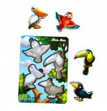 Деревянный пазл-вкладыш "Птицы" Ubumblebees (ПСФ062) PSF062 фон с подсказкой