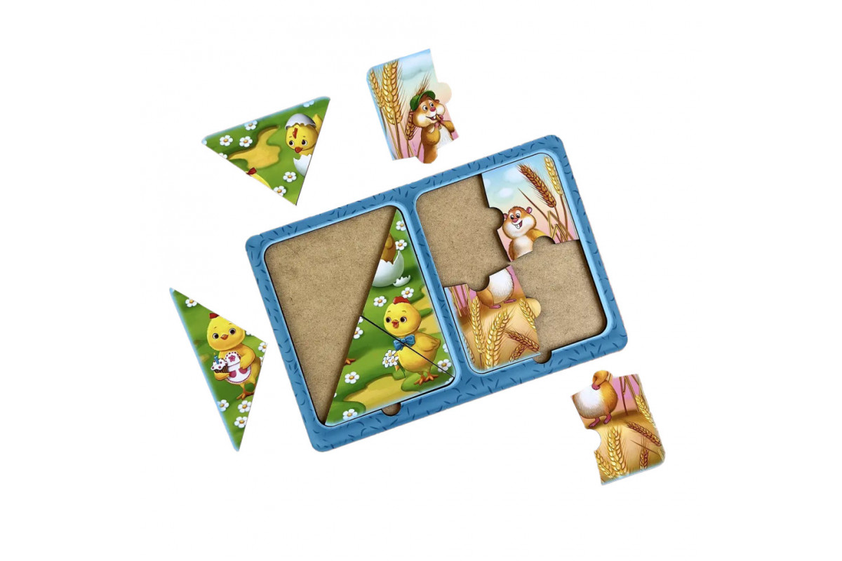 Дерев'яний пазл-вкладиш "Хом'яки та курчата" Ubumblebees (ПСД183) PSD183 в рамці