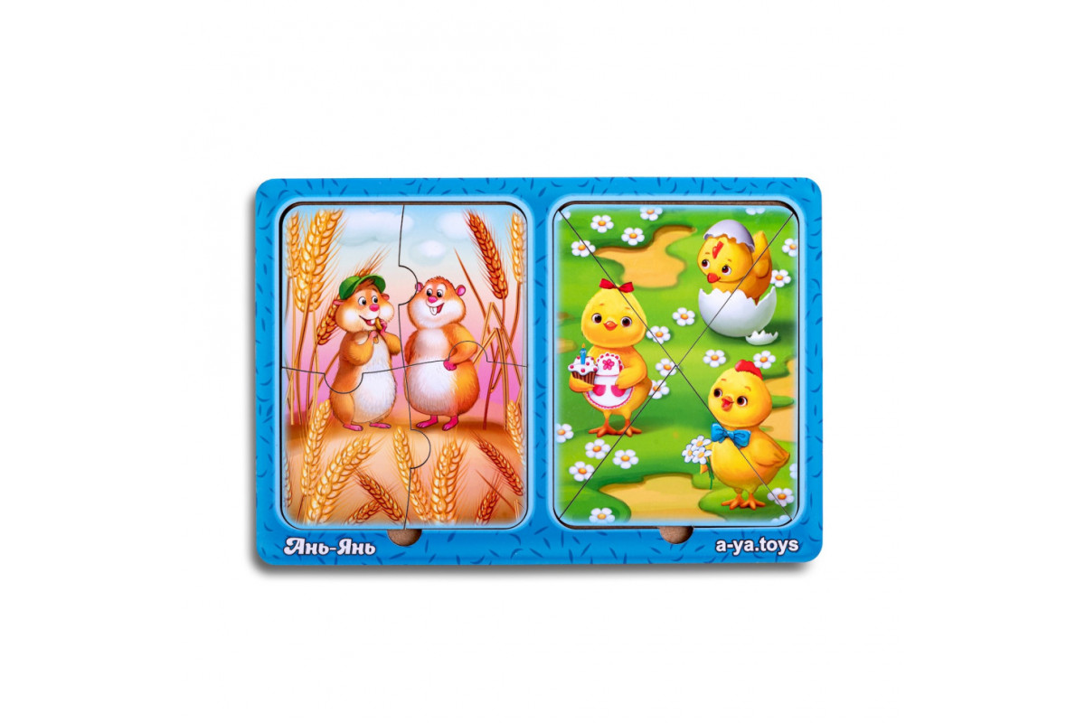 Дерев'яний пазл-вкладиш "Хом'яки та курчата" Ubumblebees (ПСД183) PSD183 в рамці