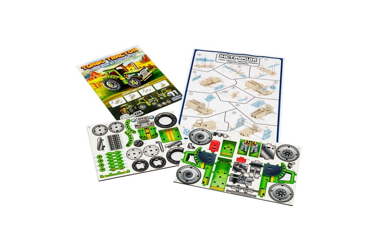 Детский деревянный 3D конструктор "Турбо трактор" Puz-00960, 71 деталь