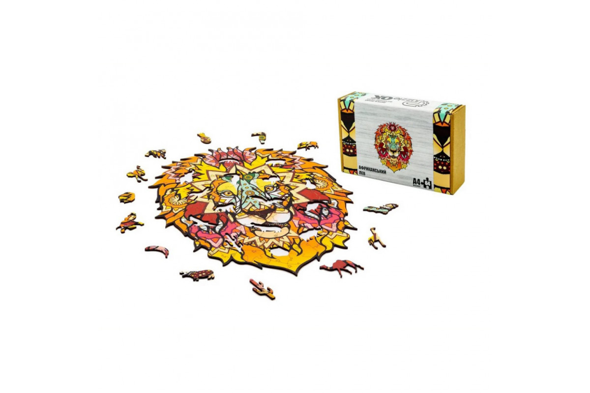 Фигурный деревянный пазл A4 Африканский Лев PuzA4-00706, 64 детали