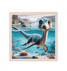 Дитячий дерев'яний пазл-вкладиш "Плезіозавр" MD 1509-20, 6 елементів 9,8 х 9,8 х 0,4 см