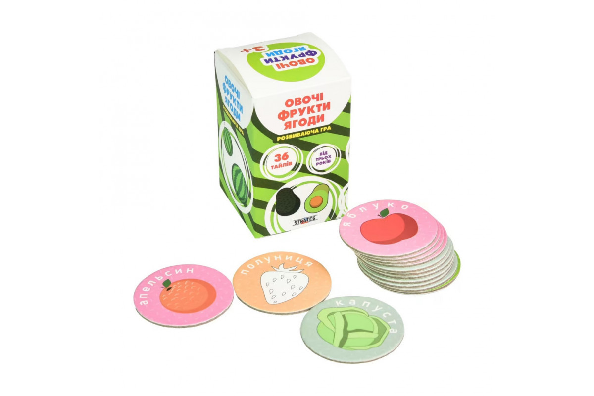 Розвивальна настільна гра «Овочі, фрукти, ягоди» 30772, 36 карток