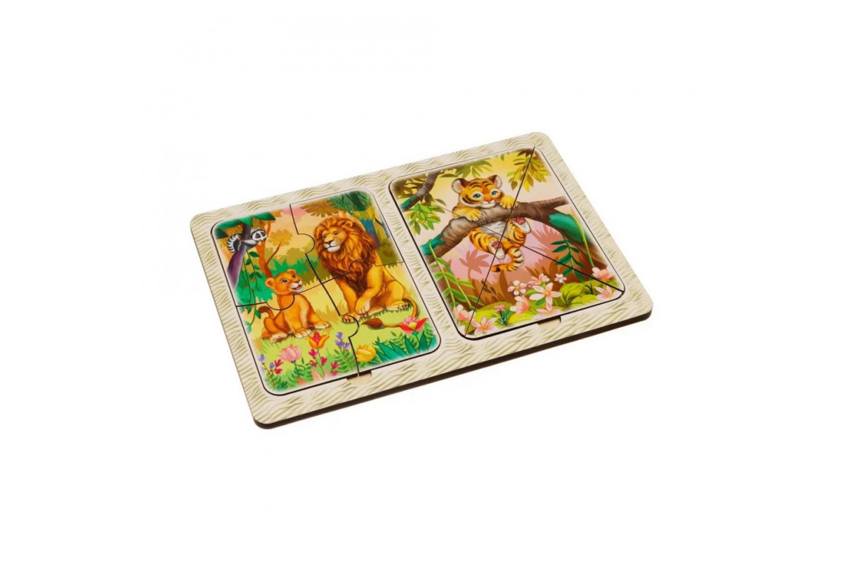 Дерев'яний пазл-вкладиш "Леви та тигреня" Ubumblebees (ПСД184) PSD184 в рамці