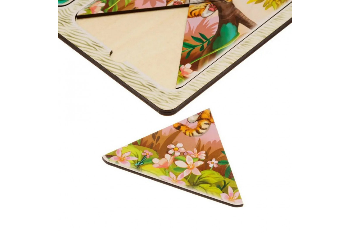 Дерев'яний пазл-вкладиш "Леви та тигреня" Ubumblebees (ПСД184) PSD184 в рамці