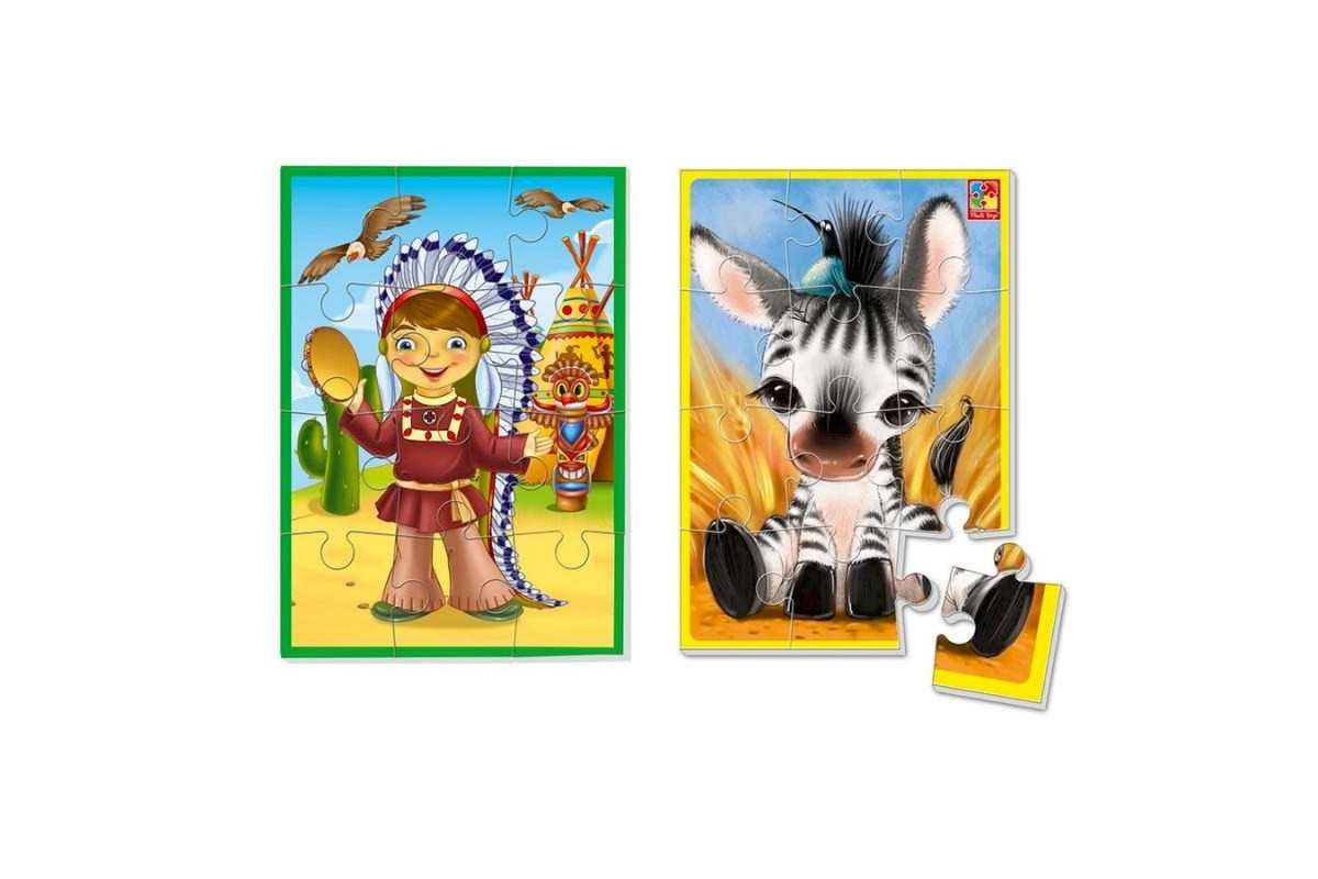 Развивающие мягкие пазлы А5 "Индианец и зебра" VT1103-46 на украинском