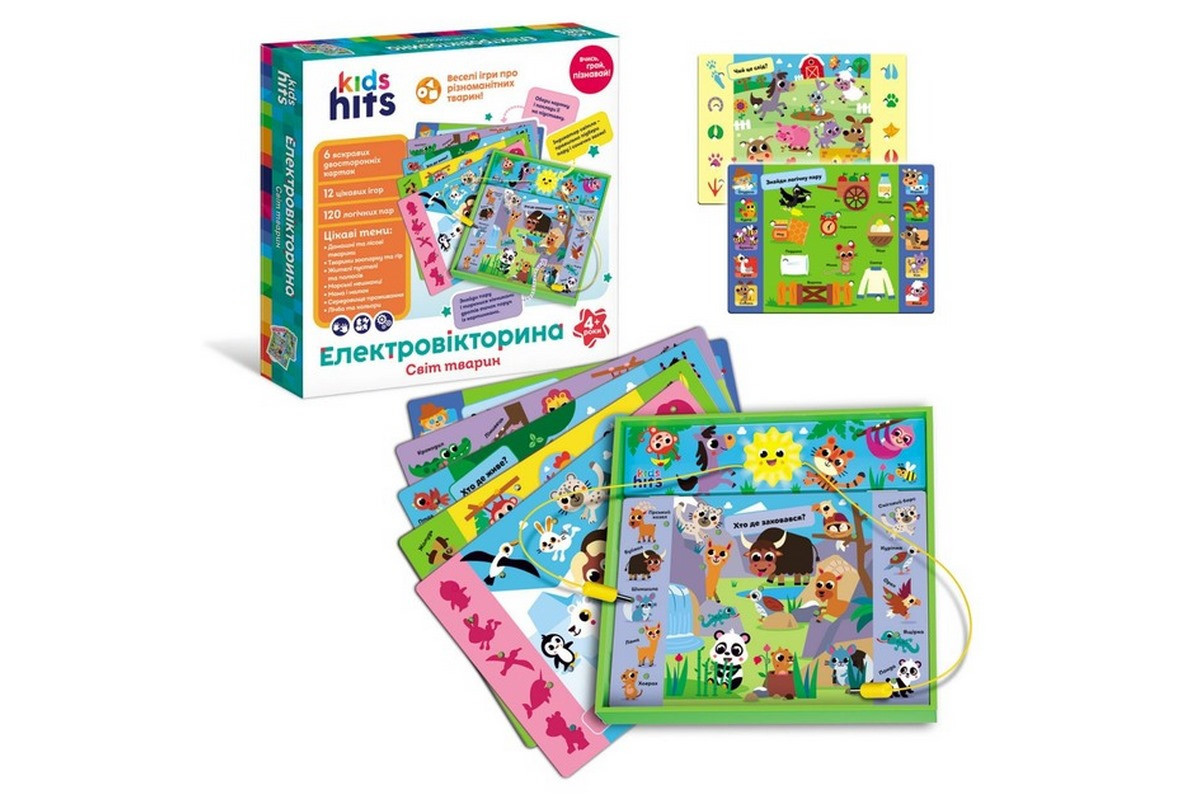 Электровикторина детская "Мир животных" KH55/003 в комплекте 6 карточек 12 заданий