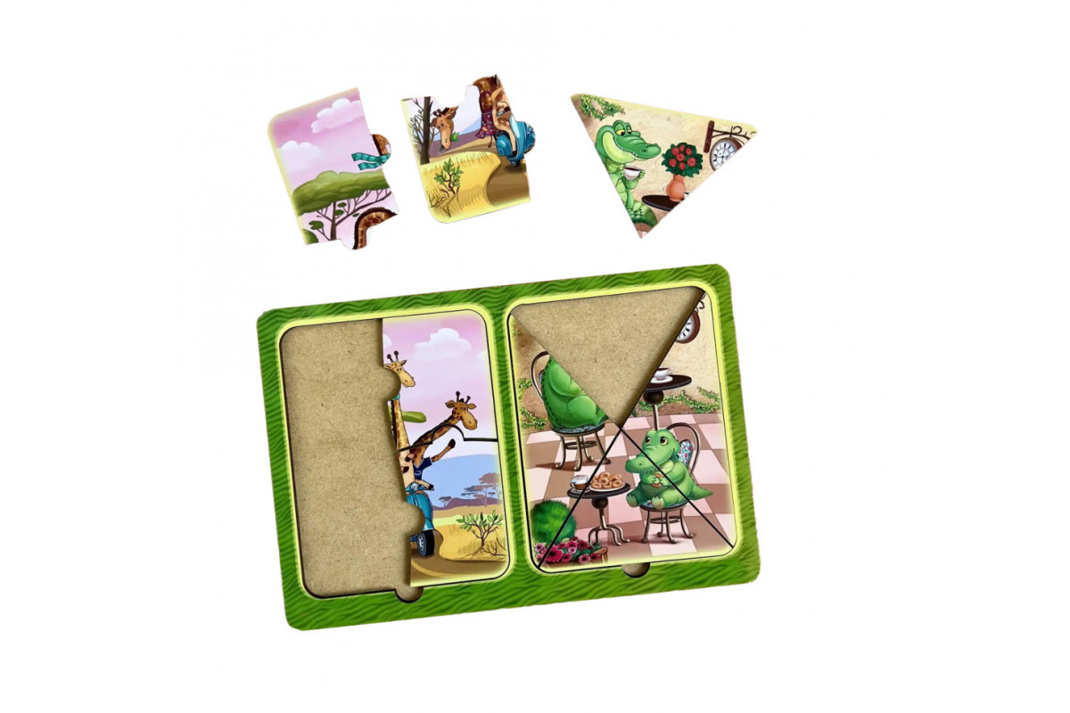 Дерев'яний пазл-вкладиш "Жирафи та крокодили" Ubumblebees (ПСД185) PSD185 в рамці