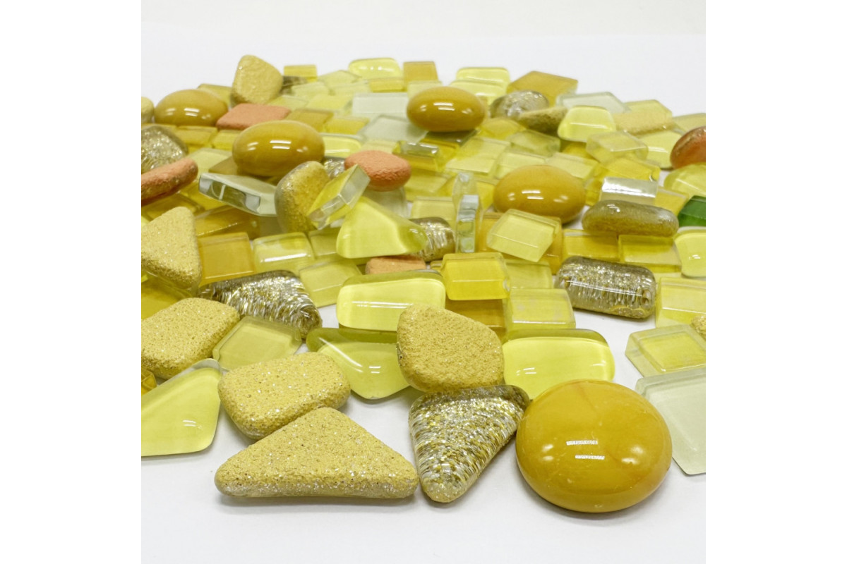 Набор стеклянных камешков для мозаики 6505, 200 грамм, 150-180 шт, 4 мм, желтый