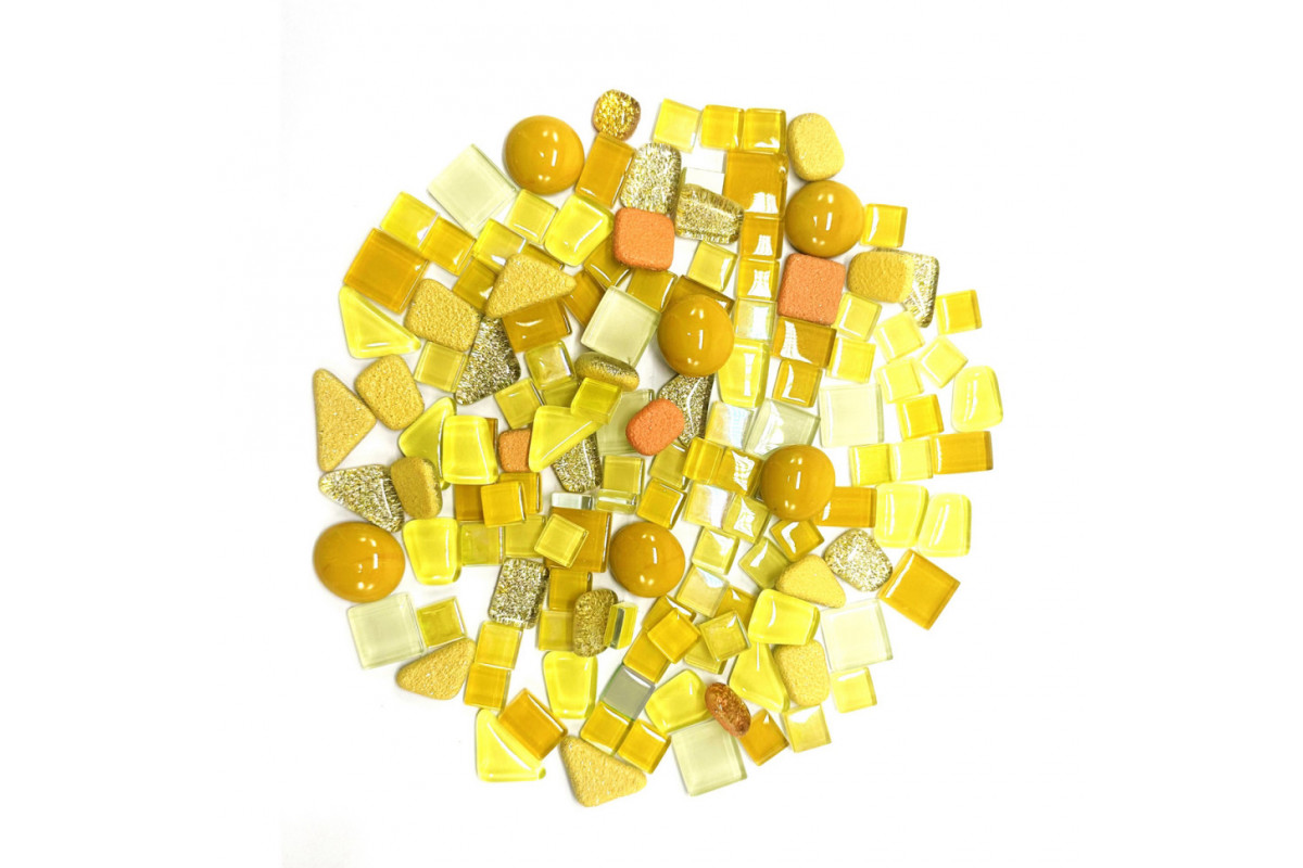 Набор стеклянных камешков для мозаики 6505, 200 грамм, 150-180 шт, 4 мм, желтый