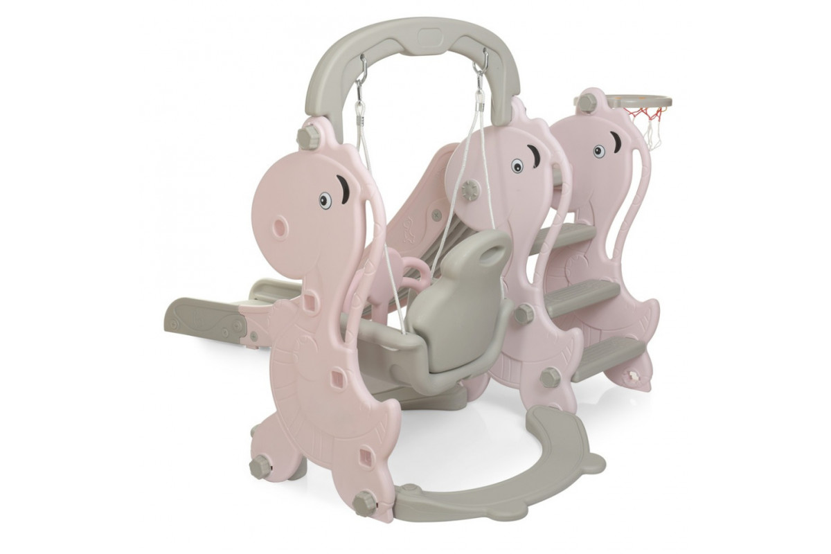 Дитяча гірка-гойдалка YG2020-2-8 пластик, з баскетбольним кільцем