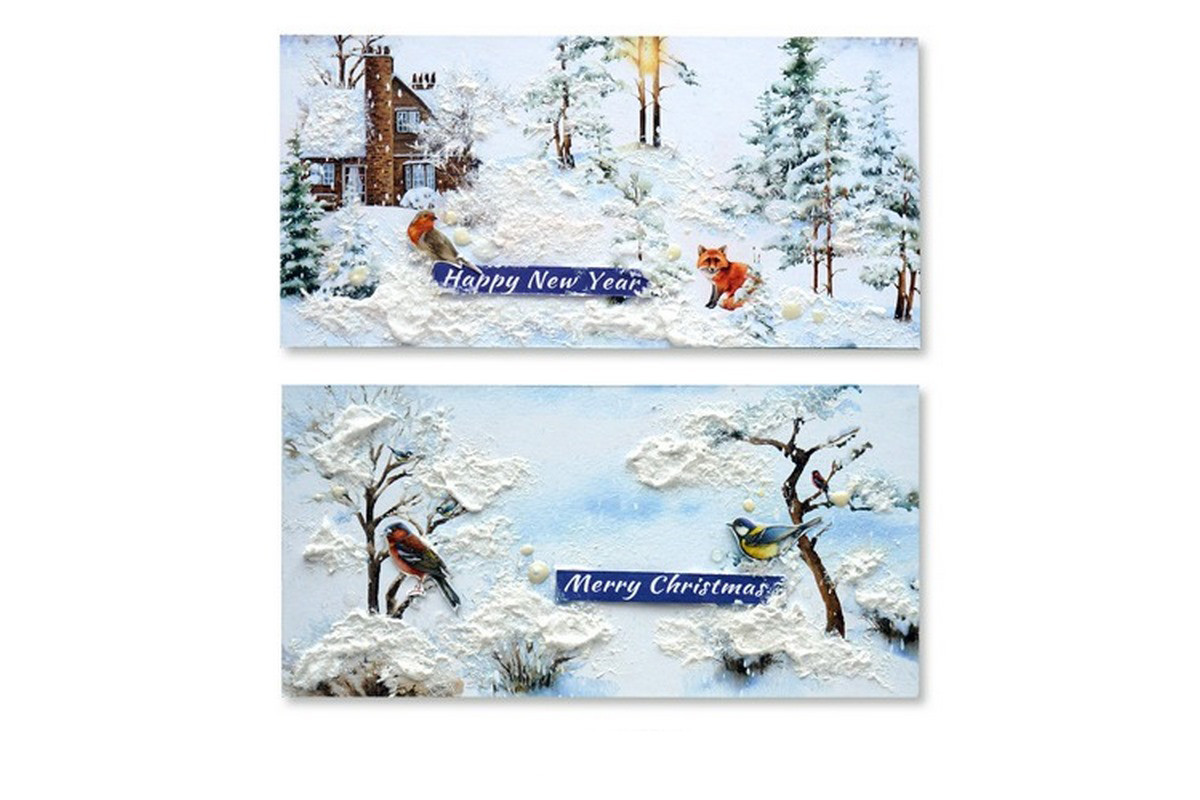 Набір для створення 2 шт вітальних листівок на підставках "Зимовий ліс" FDGCK-049, 20 см х 10 см