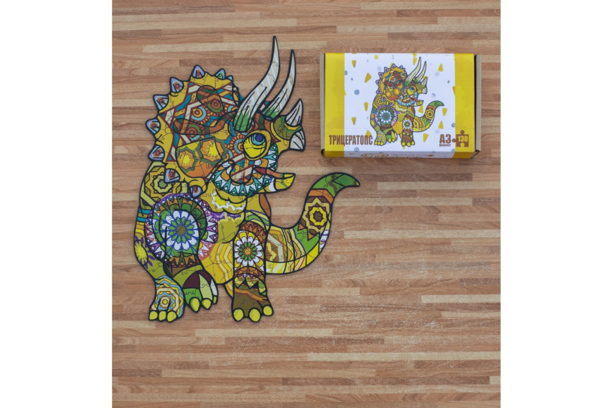 Фігурний дерев'яний пазл A3 "Трицератопс" PuzA3-00903, 130 елементів