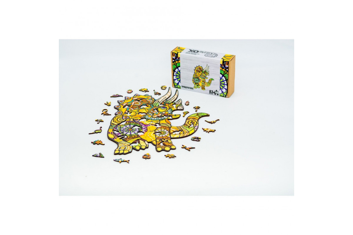 Фігурний дерев'яний пазл A3 "Трицератопс" PuzA3-00903, 130 елементів