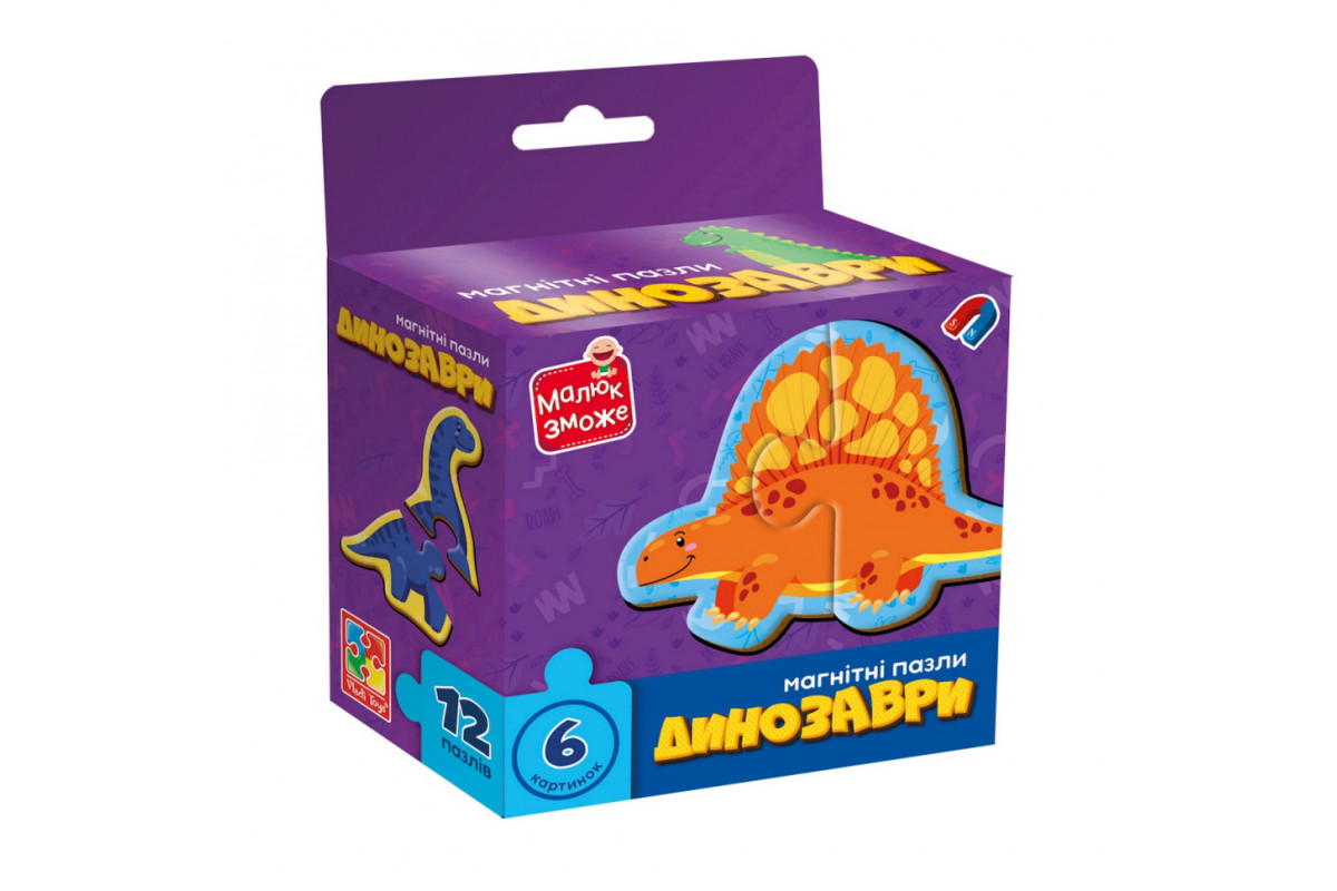 Детские магнитные пазлы "Динозавры" VT1733-01, 6 картинок
