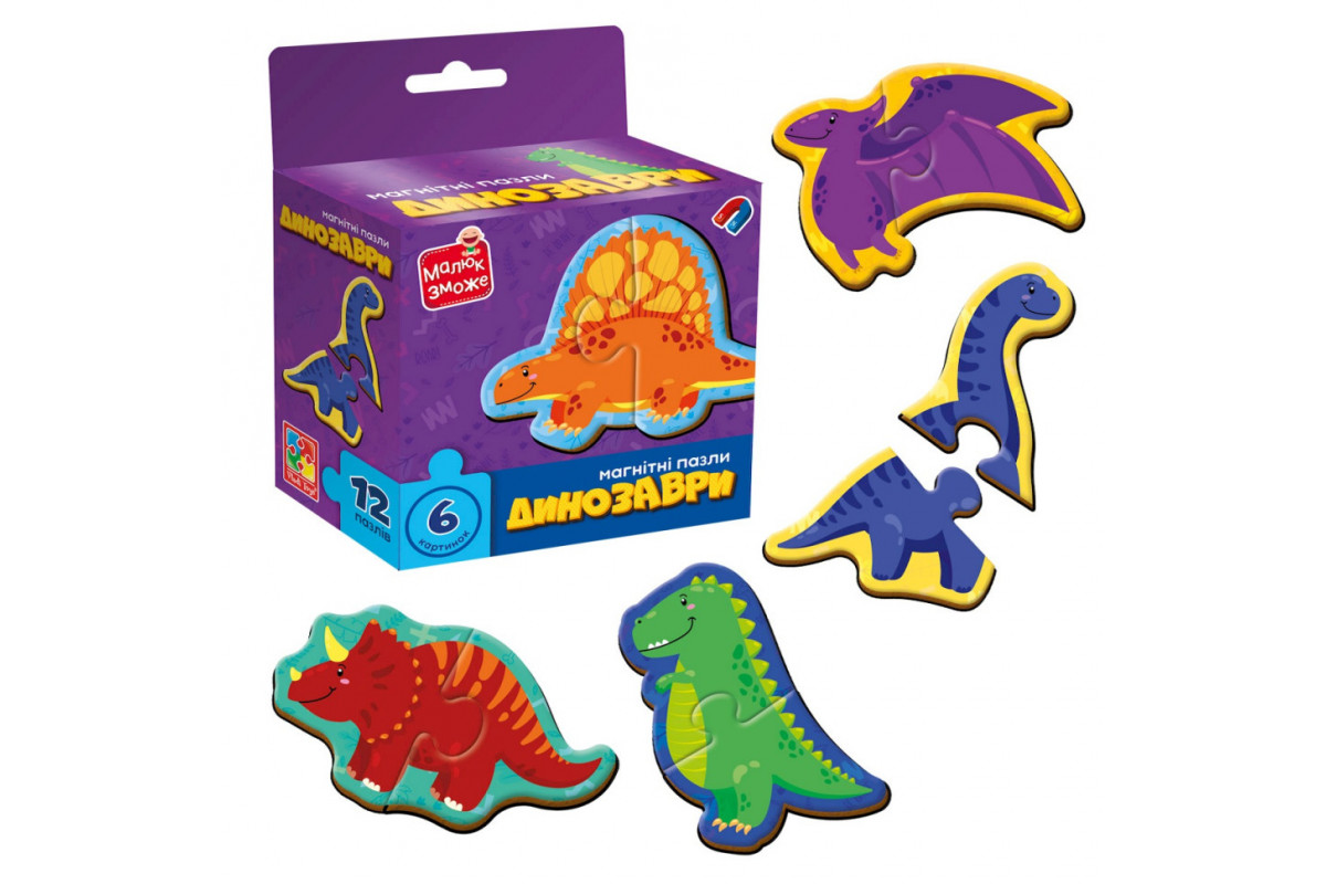 Детские магнитные пазлы "Динозавры" VT1733-01, 6 картинок