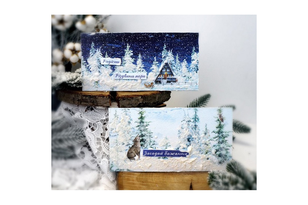 Набір для створення 2 шт вітальних листівок на підставках "Зимові казки" FDGCK-048, 20 см х 10 см