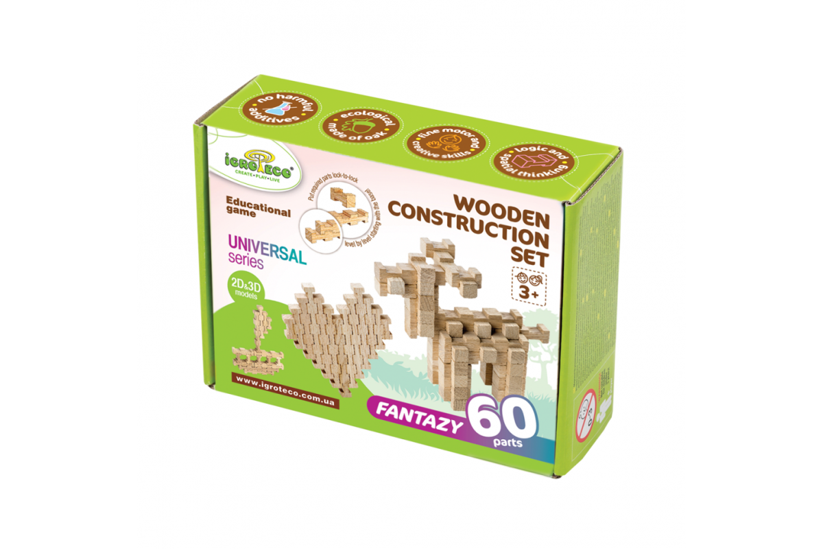 Дерев'яний конструктор "Фантазія" Igroteco 900057, 60 деталей