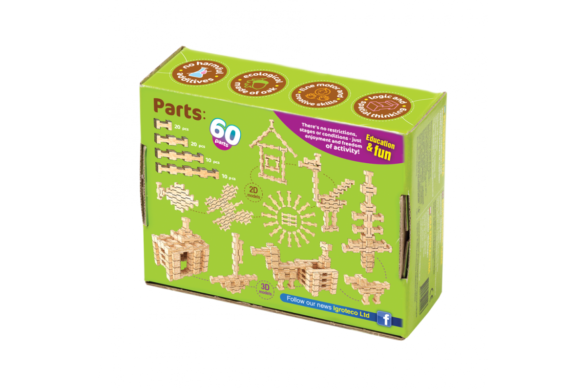 Дерев'яний конструктор "Фантазія" Igroteco 900057, 60 деталей