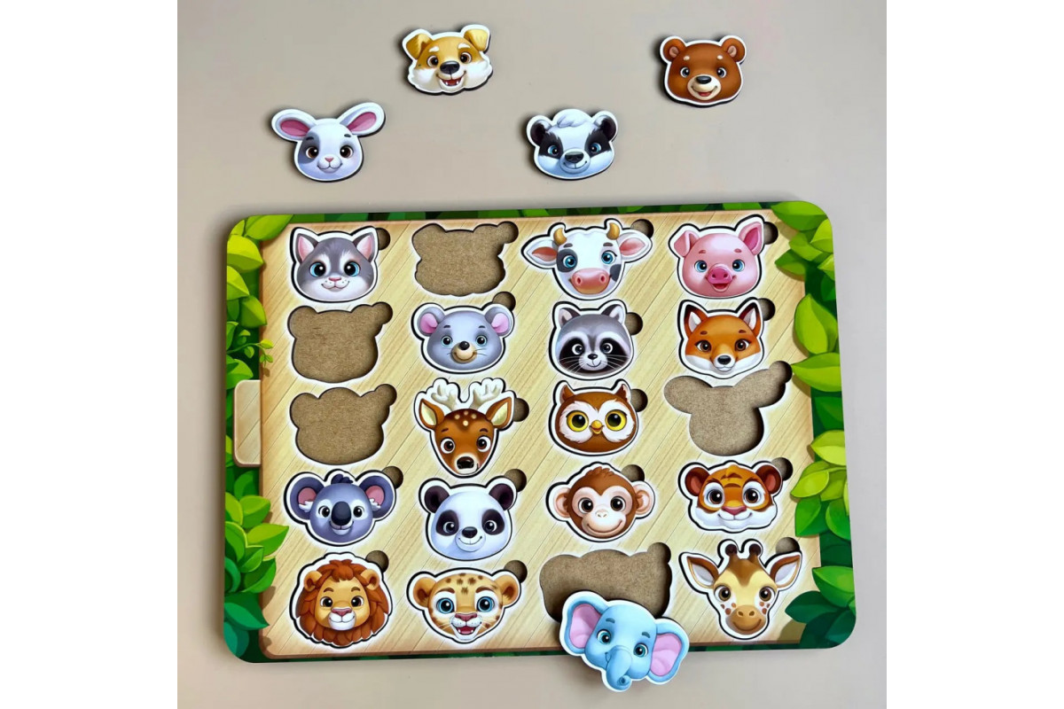 Дерев'яний пазл-сортер "Мордочки" Ubumblebees (ПСФ084) PSF084 мордочки тварин