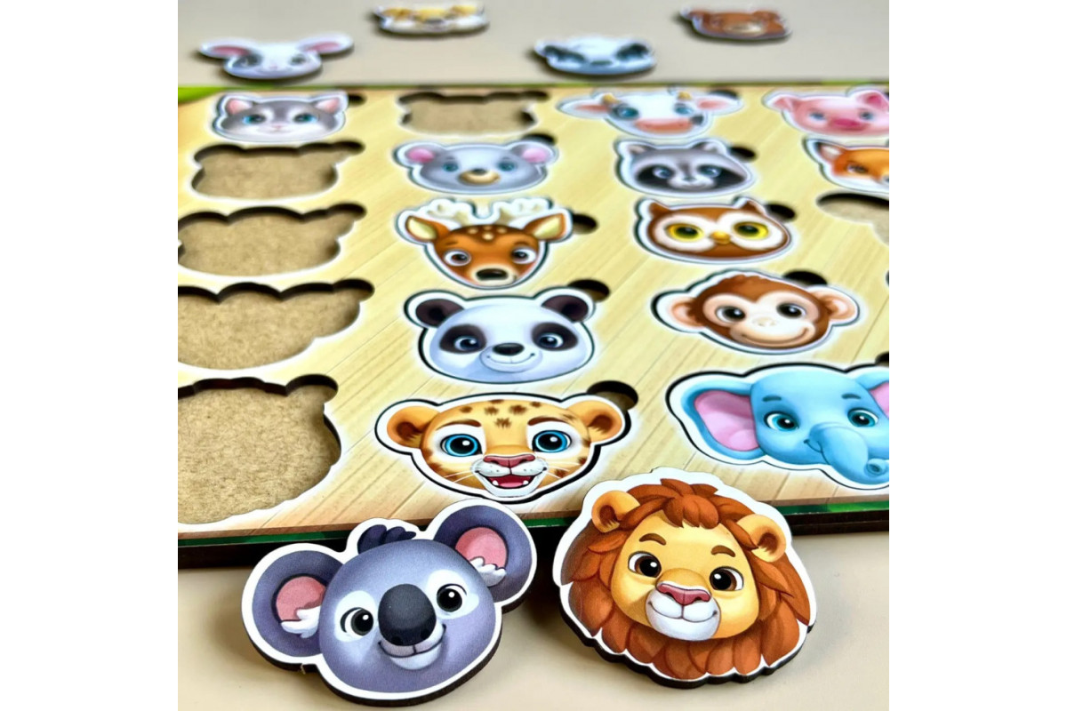 Дерев'яний пазл-сортер "Мордочки" Ubumblebees (ПСФ084) PSF084 мордочки тварин