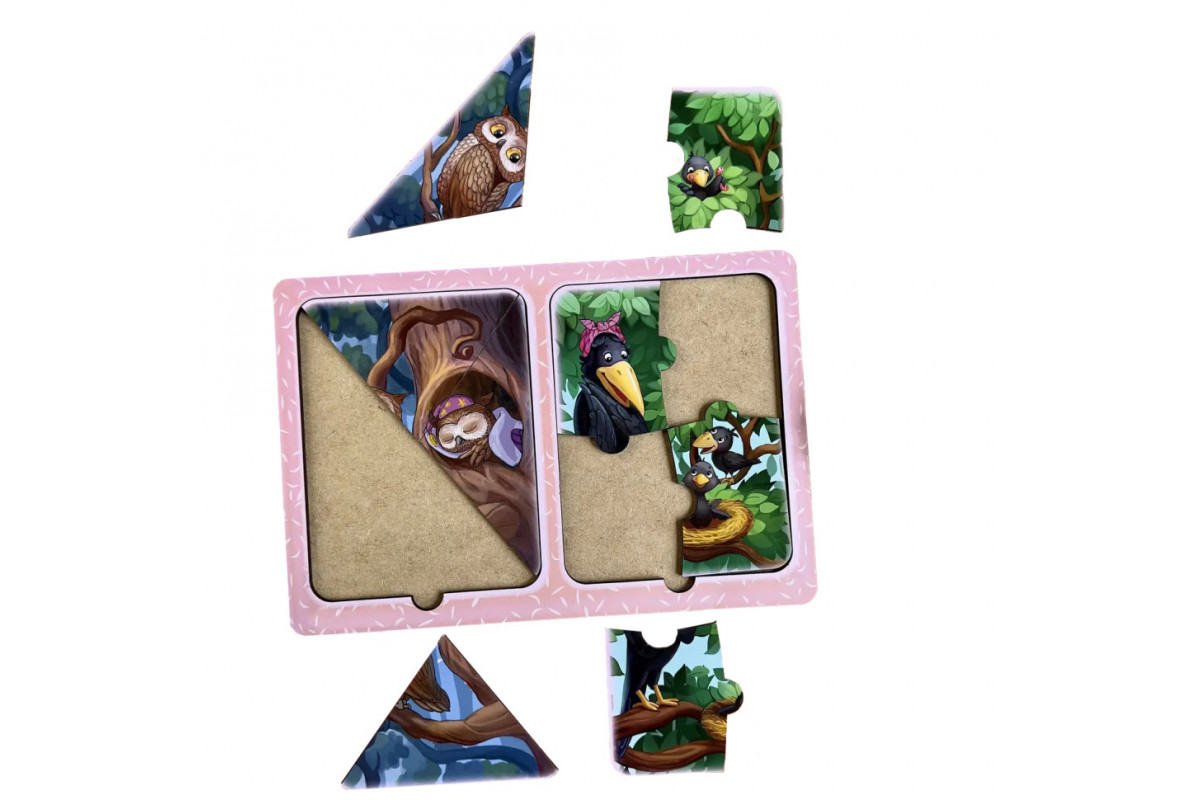 Дерев'яний пазл-вкладиш "Ворони та сови" Ubumblebees (ПСД187) PSD187 в рамці