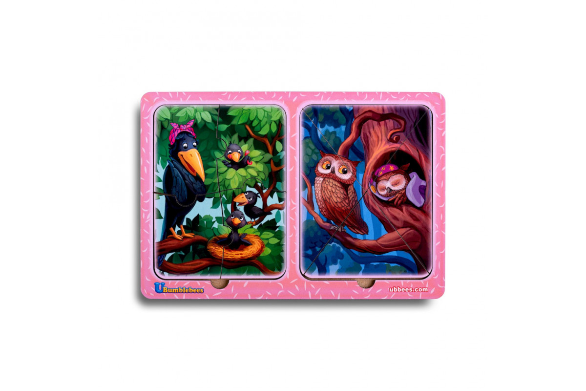 Дерев'яний пазл-вкладиш "Ворони та сови" Ubumblebees (ПСД187) PSD187 в рамці