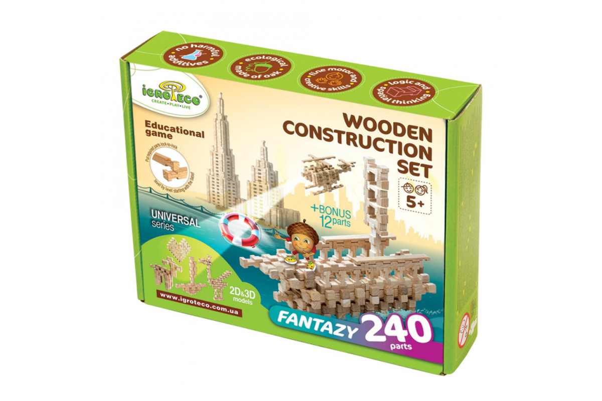 Дерев'яний конструктор "Фантазія" Igroteco 900033, 240 деталей