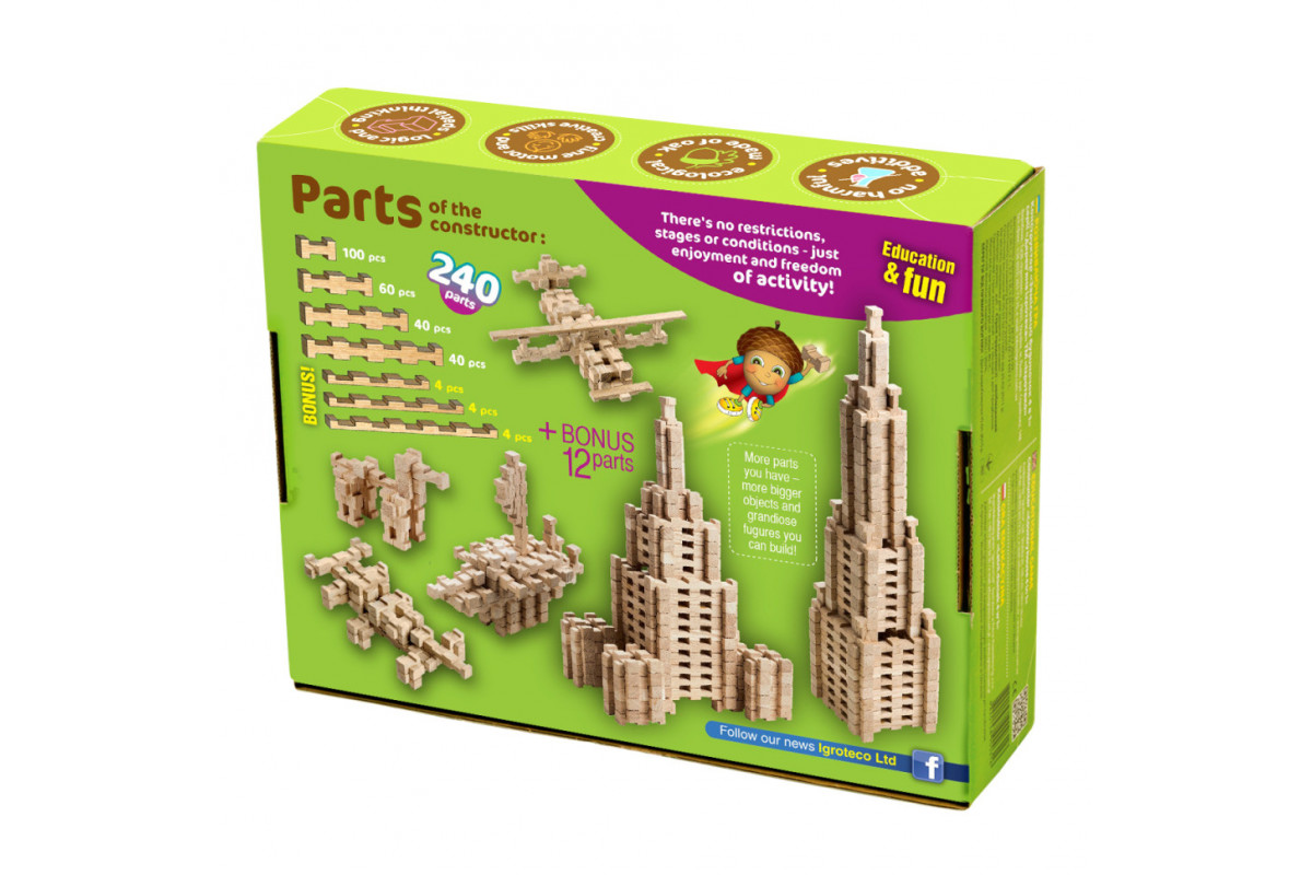 Дерев'яний конструктор "Фантазія" Igroteco 900033, 240 деталей