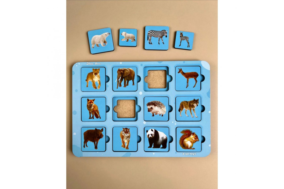 Дерев'яний пазл-сортер "Мама та малюк" Ubumblebees (ПСФ087) PSF087 дикі тварини