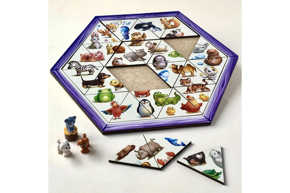 Дерев'яний пазл-головоломка "Тварини" Ubumblebees (ПСД169) PSD169 шестикутник