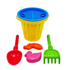 Песочный набор Большой Mtoys S0004 лопатка, грабли и две пасочки Желтый