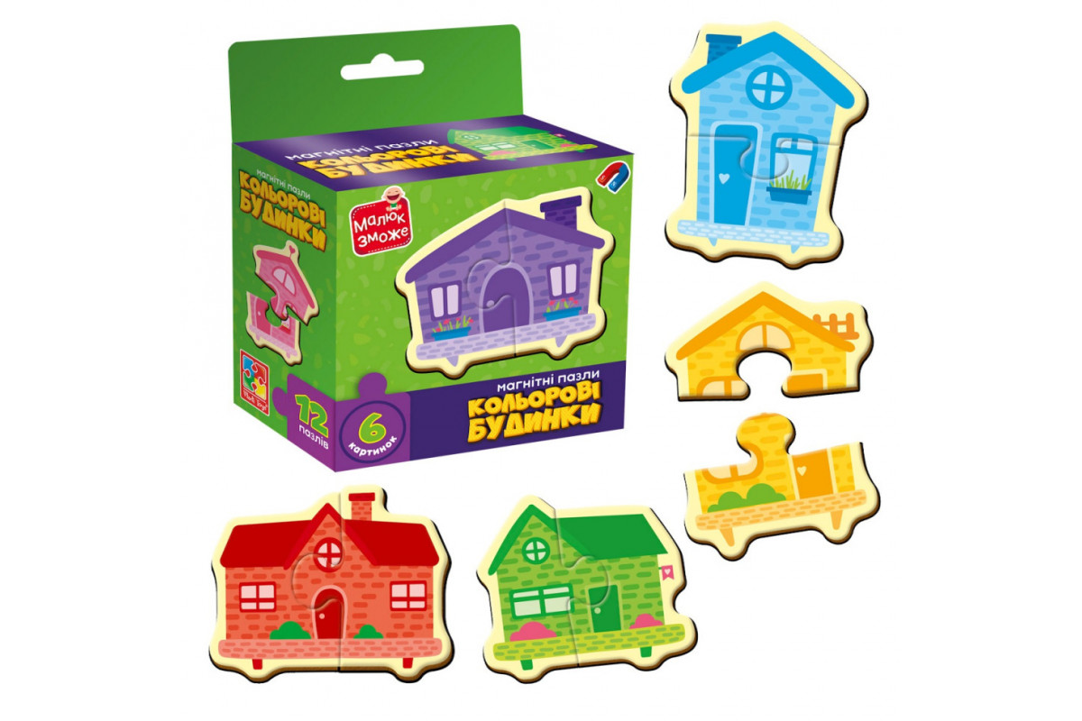 Дитячі магнітні пазли "Кольорові будинки" VT1733-03, 6 картинок