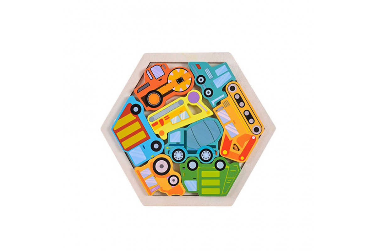 Детский деревянный пазл вкладыш "Строительный транспорт" C9441-2