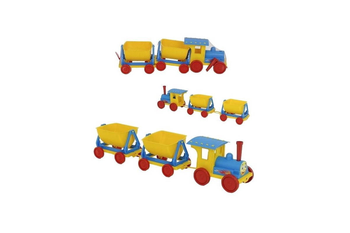 Поезд-конструктор 013118/1 голубой 2 прицепа