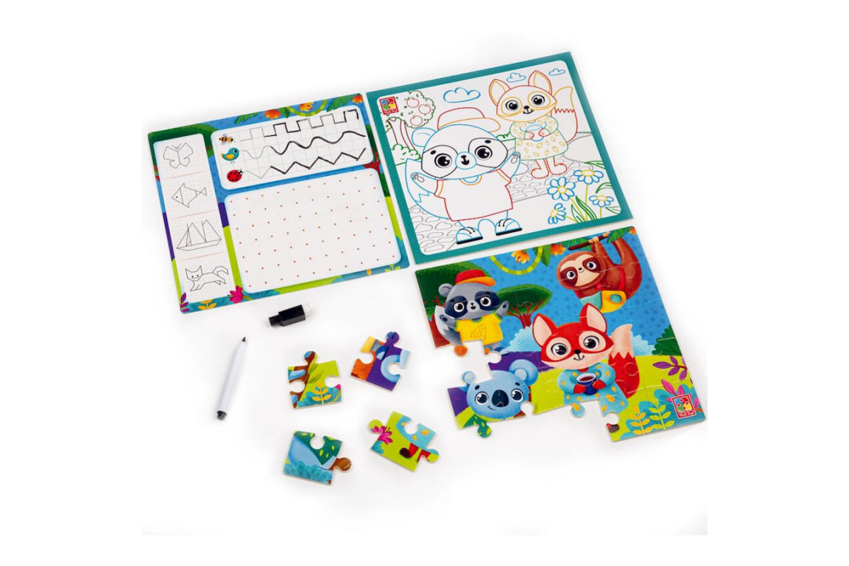 Развивающий набор 4 в 1 "Зверушки" VT2002-03 пазл, раскраска, маркер
