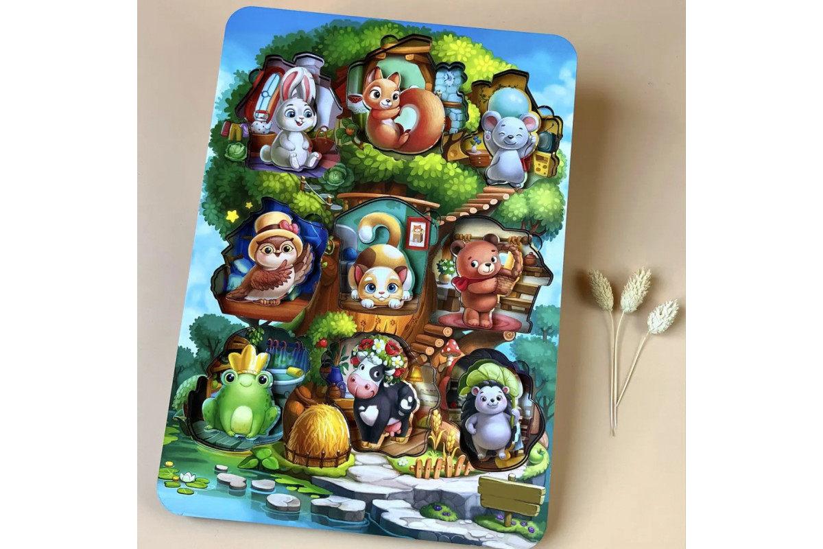 Дерев'яний пазл-вкладиш "Де чий будиночок на дереві?" Ubumblebees (ПСД172) PSD172 тришаровий