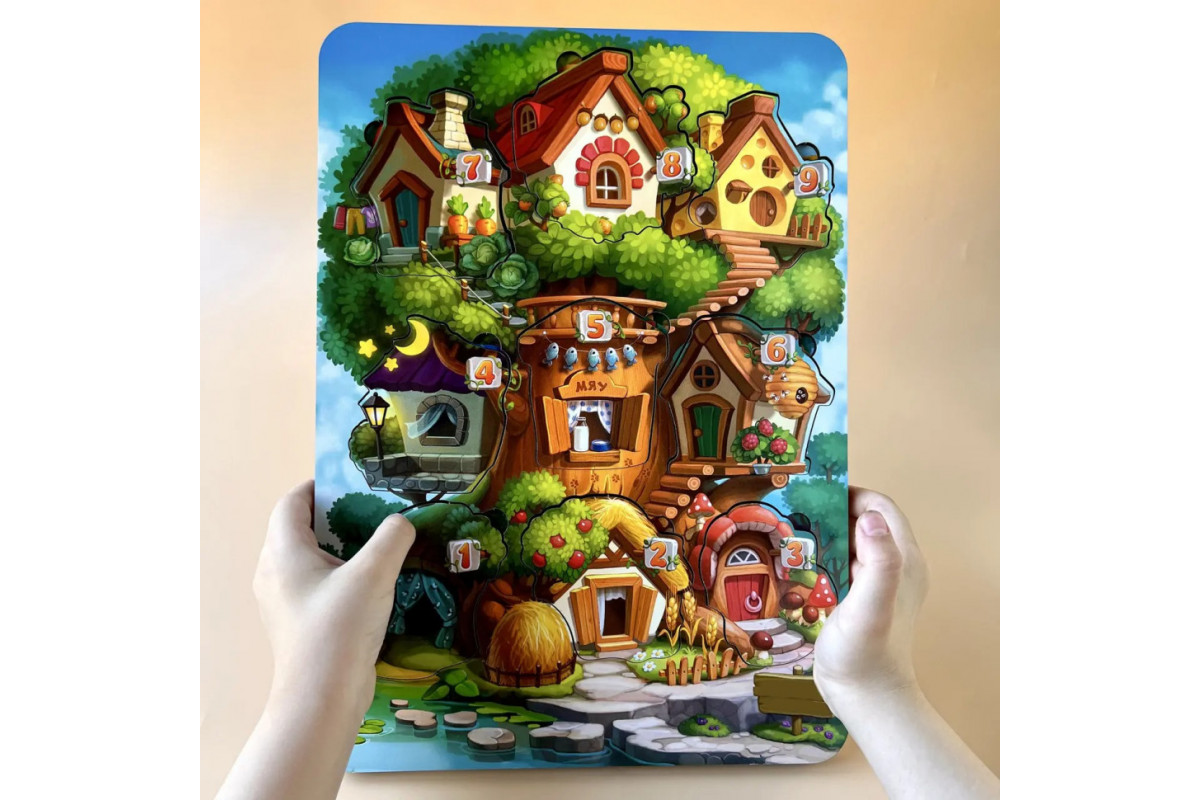 Дерев'яний пазл-вкладиш "Де чий будиночок на дереві?" Ubumblebees (ПСД172) PSD172 тришаровий