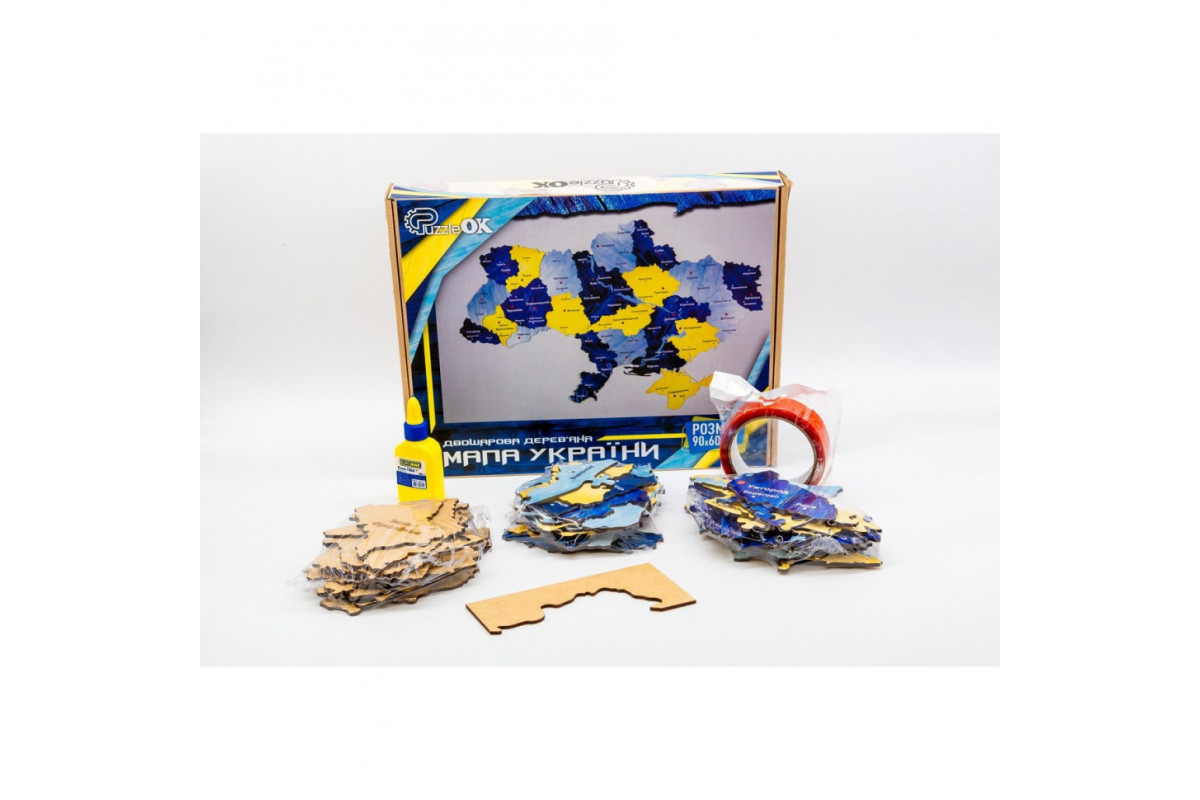 Дерев'яний пазл "Мапа України" Арт-60906 синьо-жовтий 60х90 см