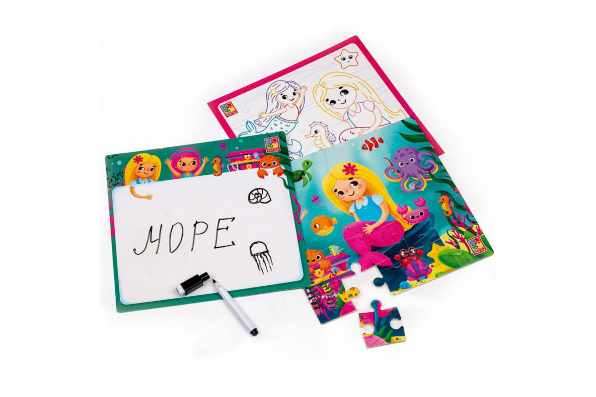 Развивающий набор 4 в 1 "Русалочки" VT2002-04 пазл, раскраска, маркер