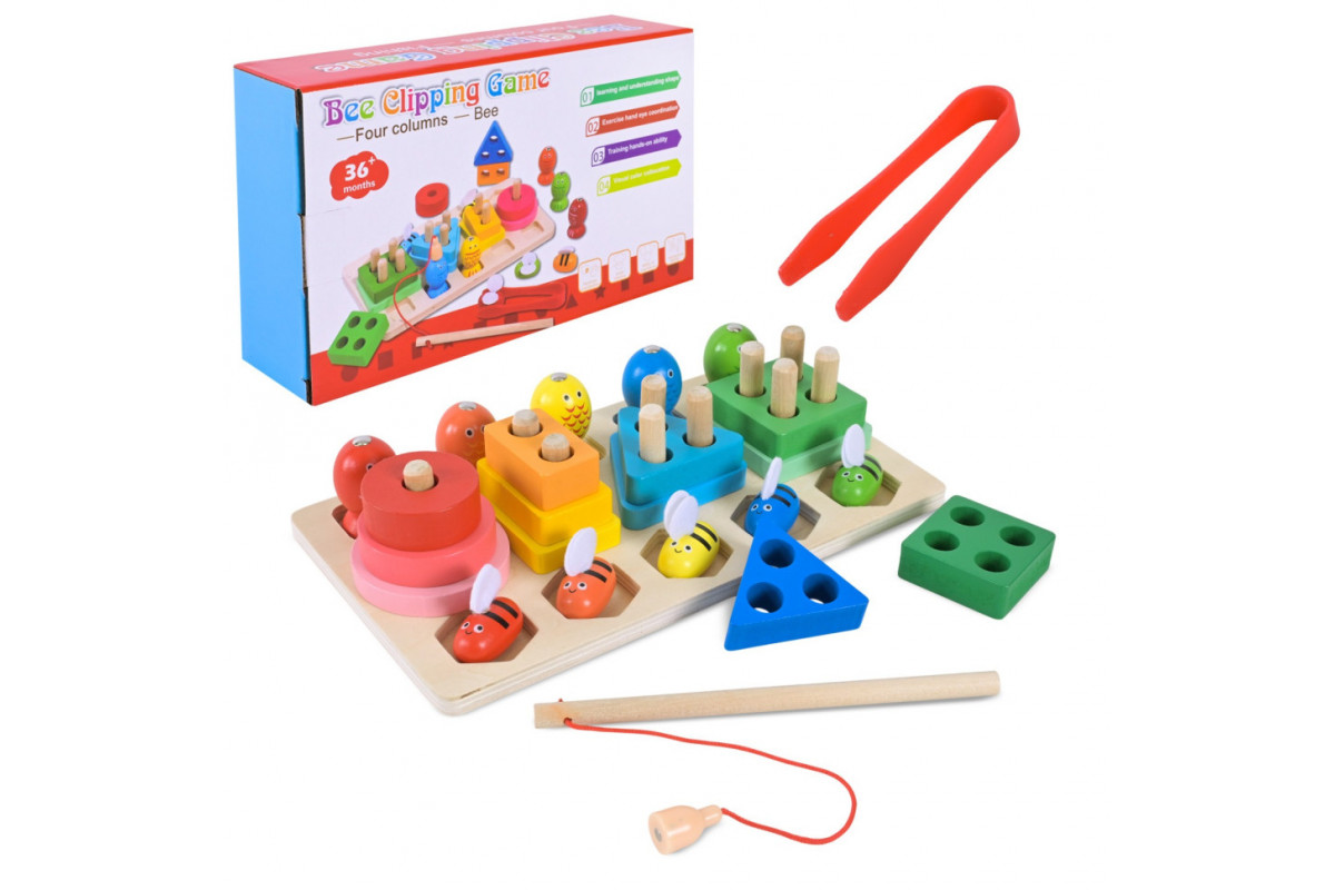 Дитяча дерев’яна іграшка "Пірамідка-сортер" C9417 рибалка, вкладиші