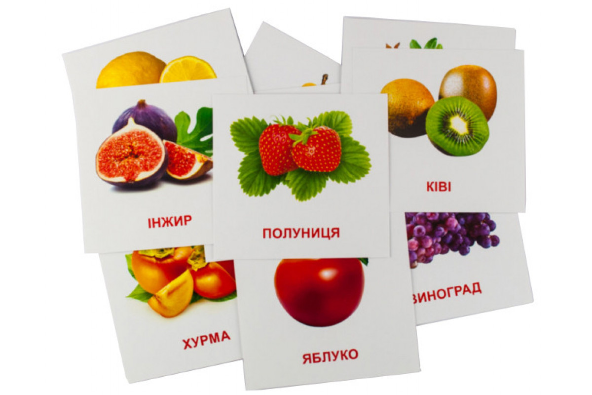 Развивающие карточки "Фрукты" (110х110 мм) 66424 на укр./англ. языке