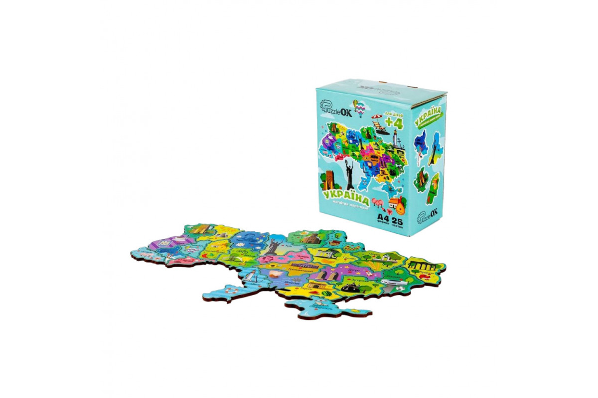 Деревянный магнитный пазл А4 "Карта Украины" PuzA4-22926, 25 элементов