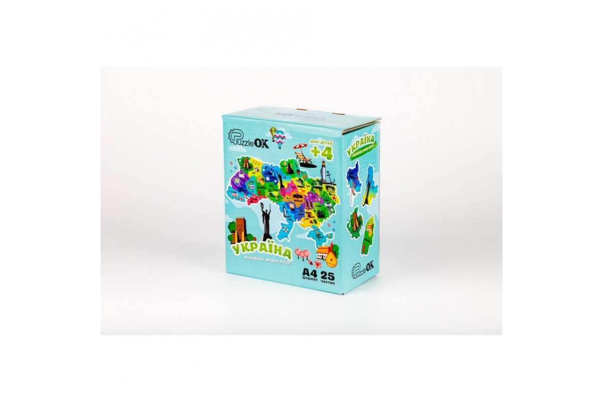 Деревянный магнитный пазл А4 "Карта Украины" PuzA4-22926, 25 элементов