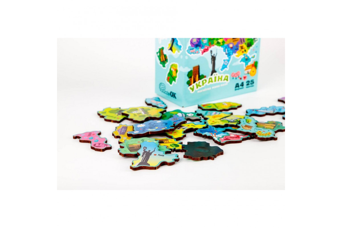 Деревянный магнитный пазл А4 "Карта Украины" PuzA4-22926, 25 элементов