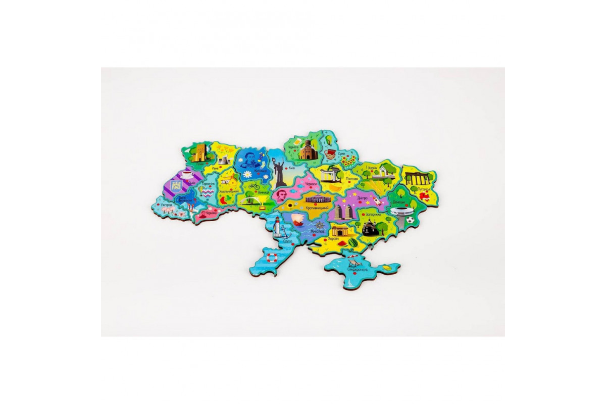 Деревянный магнитный пазл А4 "Карта Украины" PuzA4-22926, 25 элементов